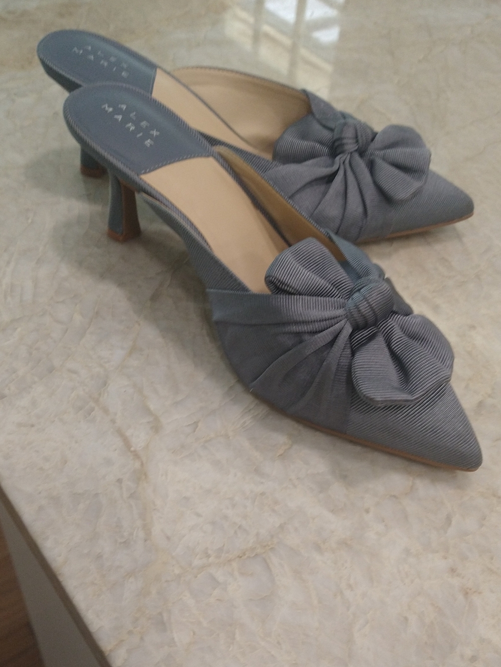 Alex Marie Blue Grey Pointed-Toe Bow Mule Heels Sz 9